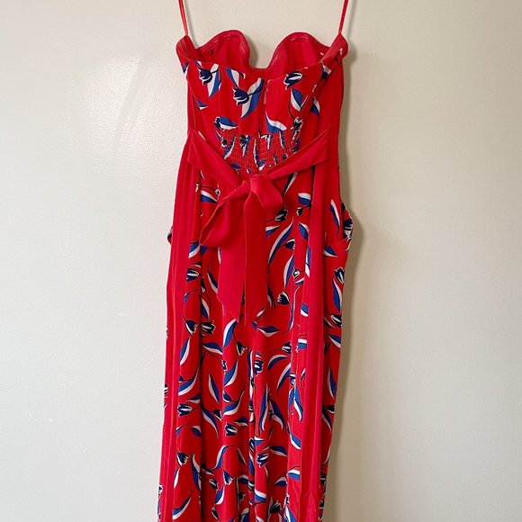 Whistles Lyza Pure Silk Tulip Print Jumpsuit, Red/Multi - Picture 7 of 9